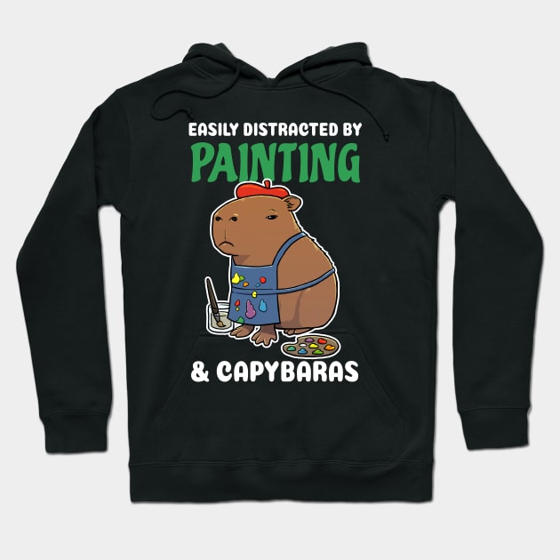 Easily Distracted by Painting and Capybaras Cartoon Hoodie by capydays